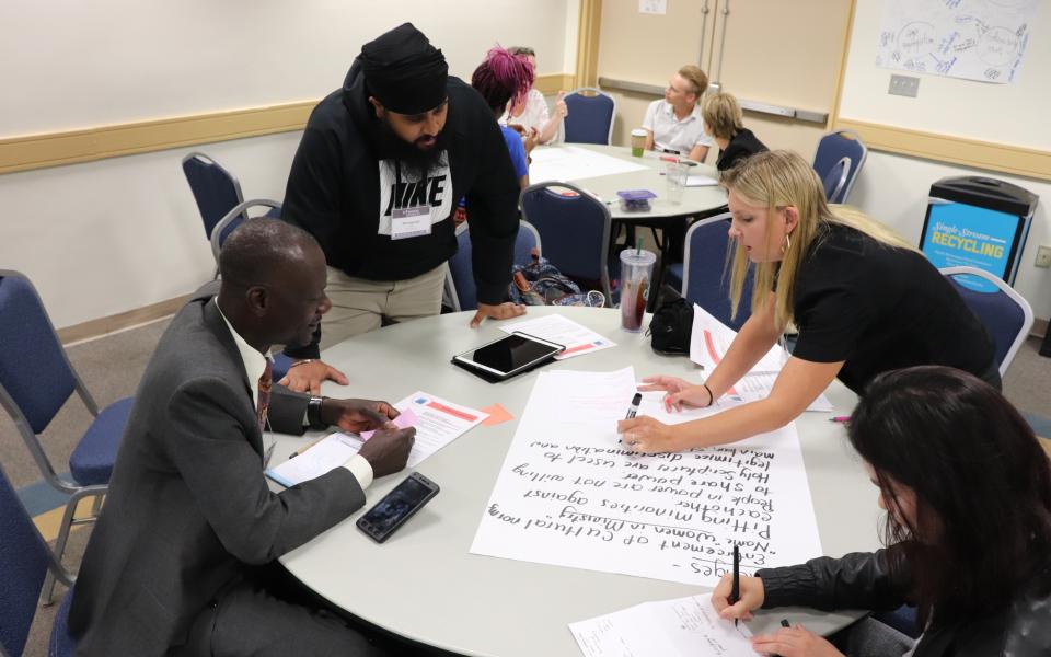 Participants think together about issues related to reimagining interfaith. 