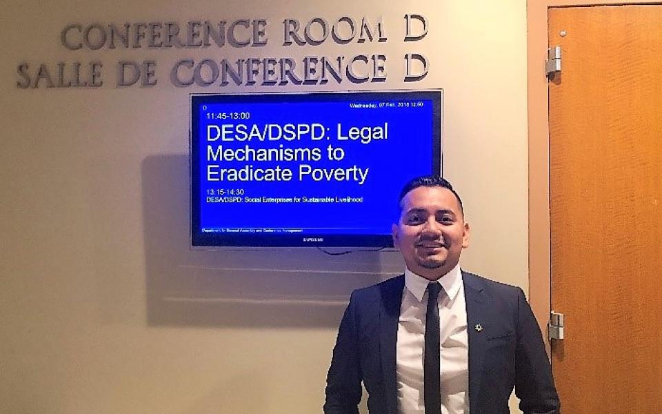 Rico Ocampo at the United Nations attending a panel on poverty