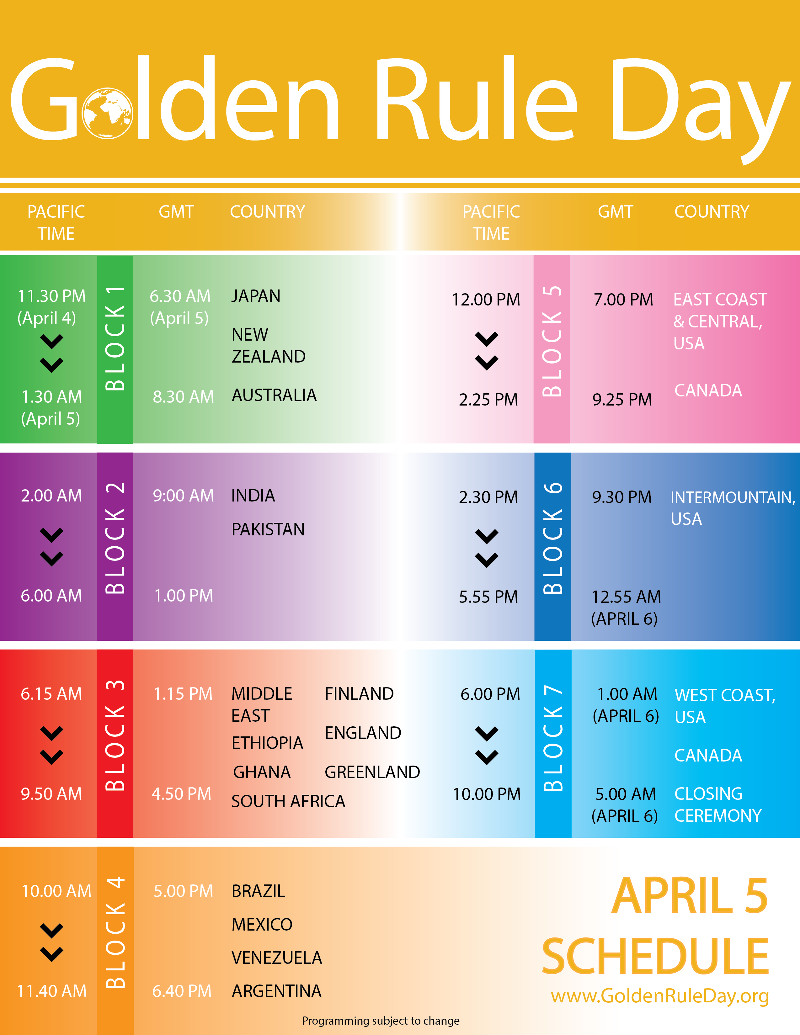 Golden Rule Day Schedule updated